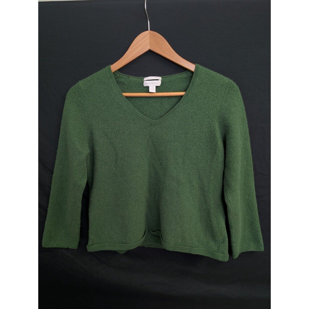 Charter Club Womens XL Forest Green 2 Ply Cashmere V-Neck Sweater Soft Cozy Knit